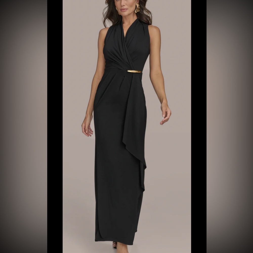 Donna Karan Jersey , Brooch Accent Gown, Sz 8, new without tag